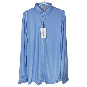 Collars & Co Polo Shirt Mens Large Blue Houndstooth Long Sleeve Quattro Flex NWT